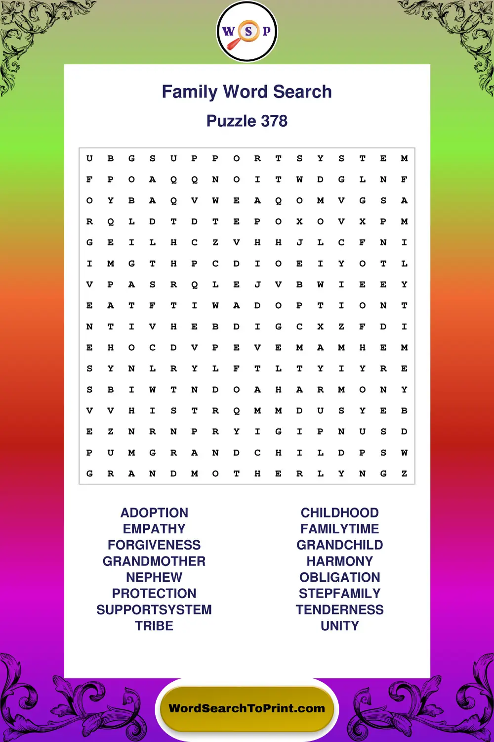 Family Word Search Puzzle 378