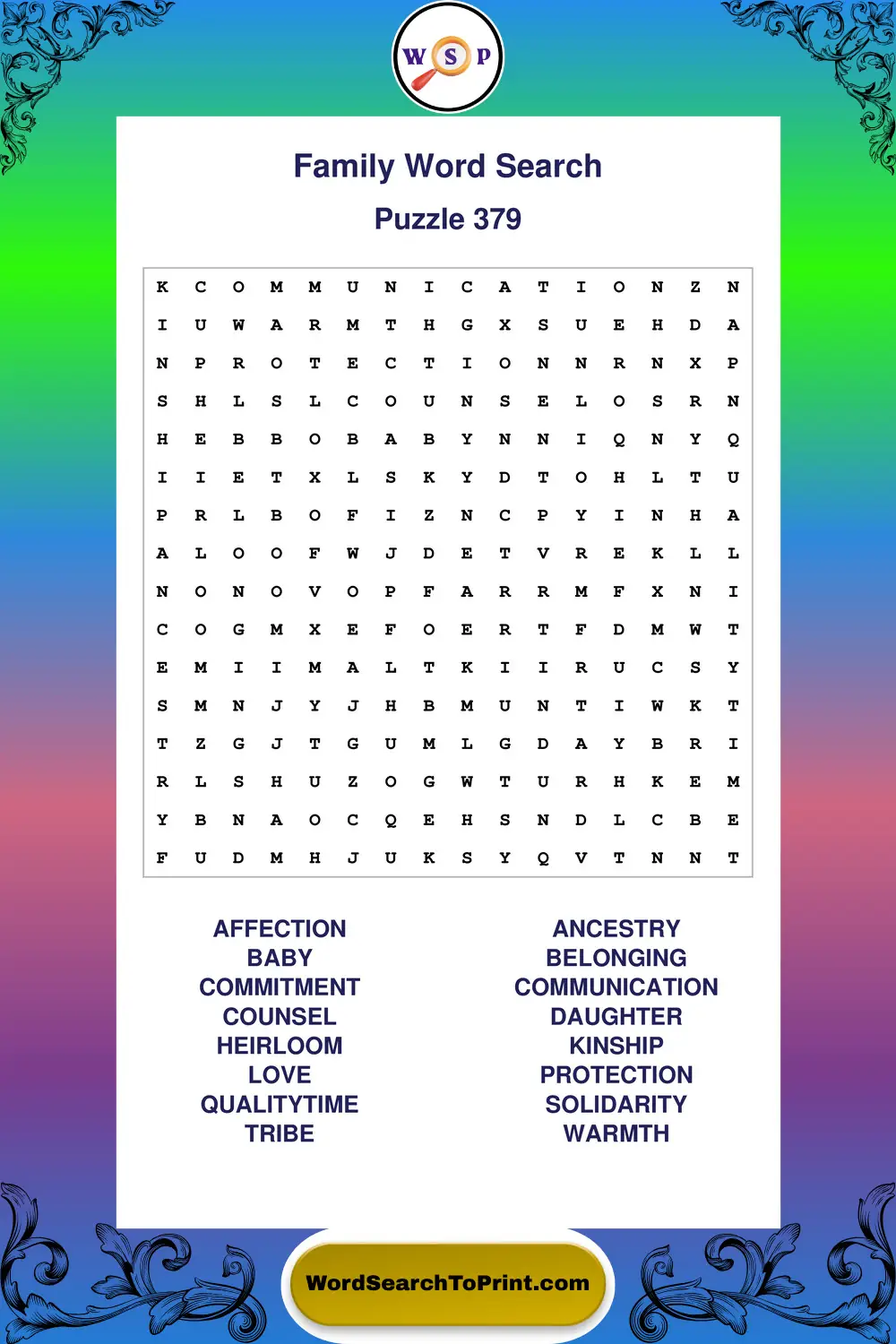 Family Word Search Puzzle 379