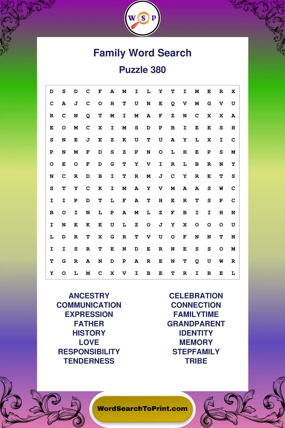 Family Word Search Puzzle 380