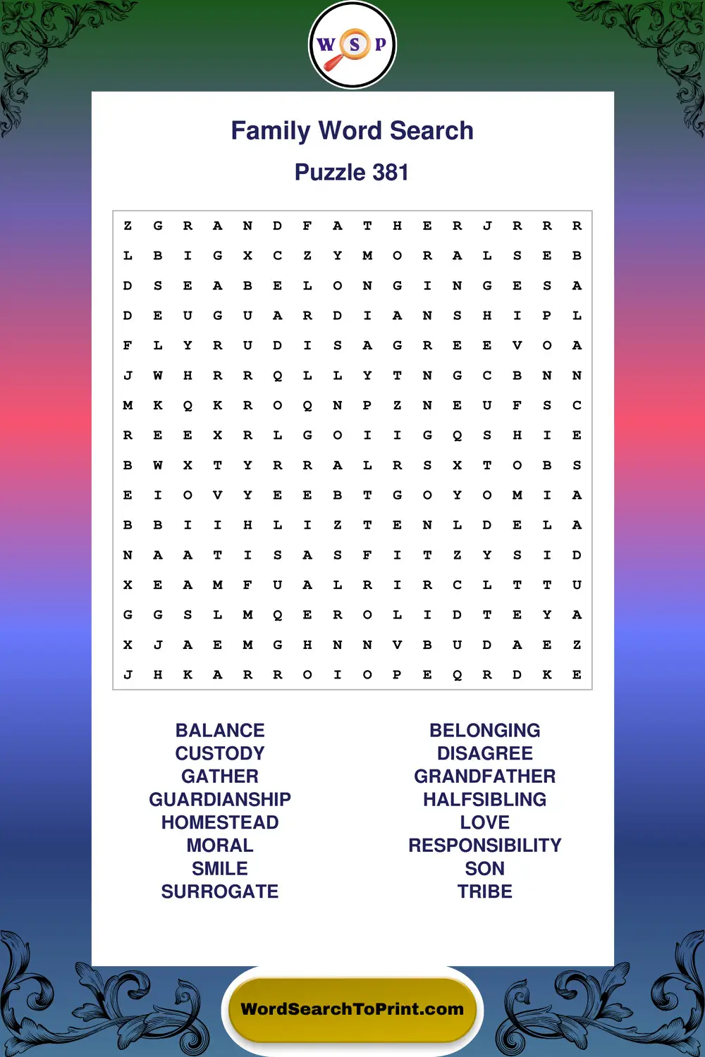 Family Word Search Puzzle 381