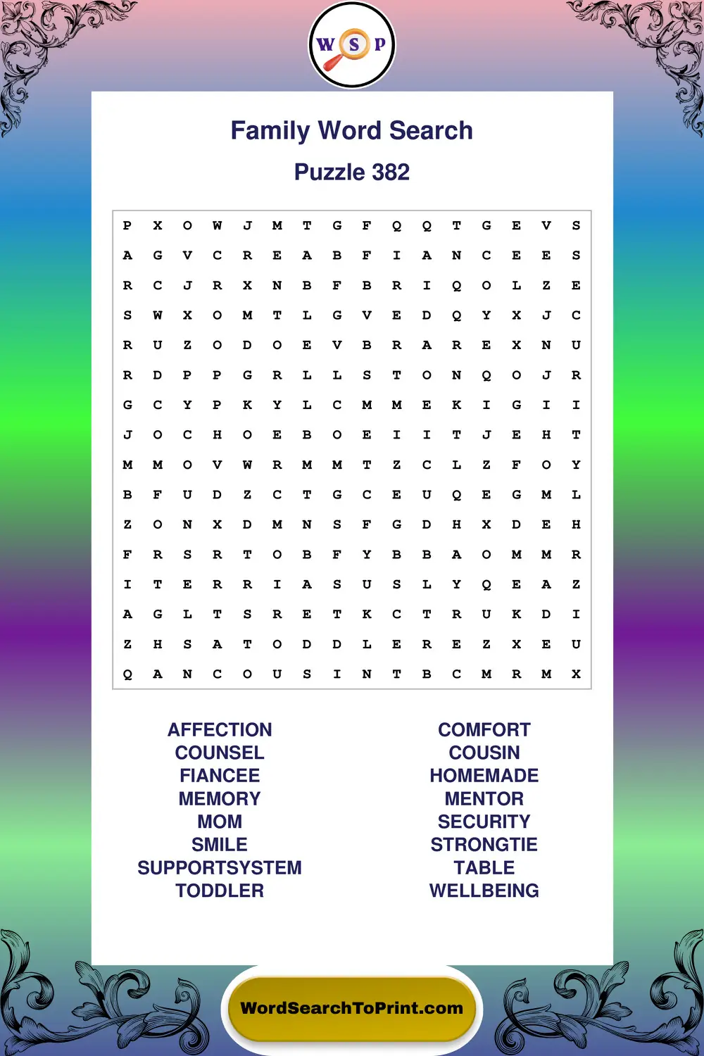 Family Word Search Puzzle 382