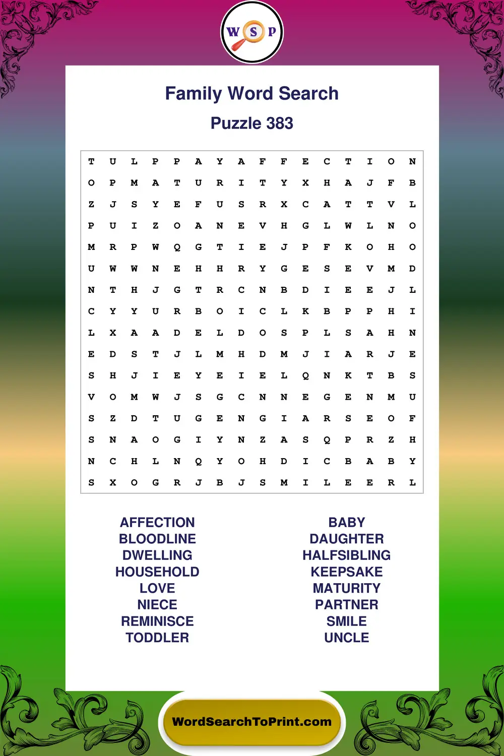Family Word Search Puzzle 383