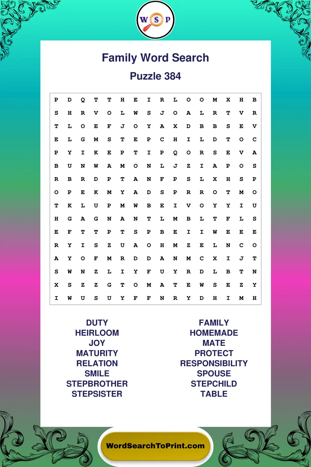 Family Word Search Puzzle 384