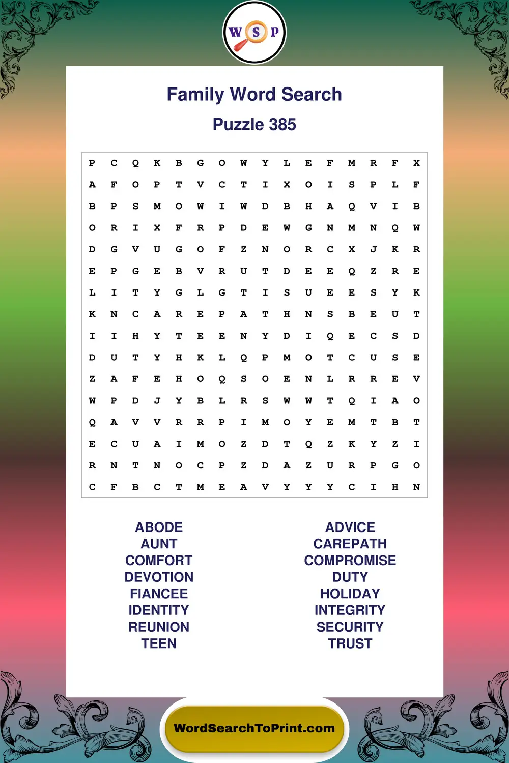 Family Word Search Puzzle 385