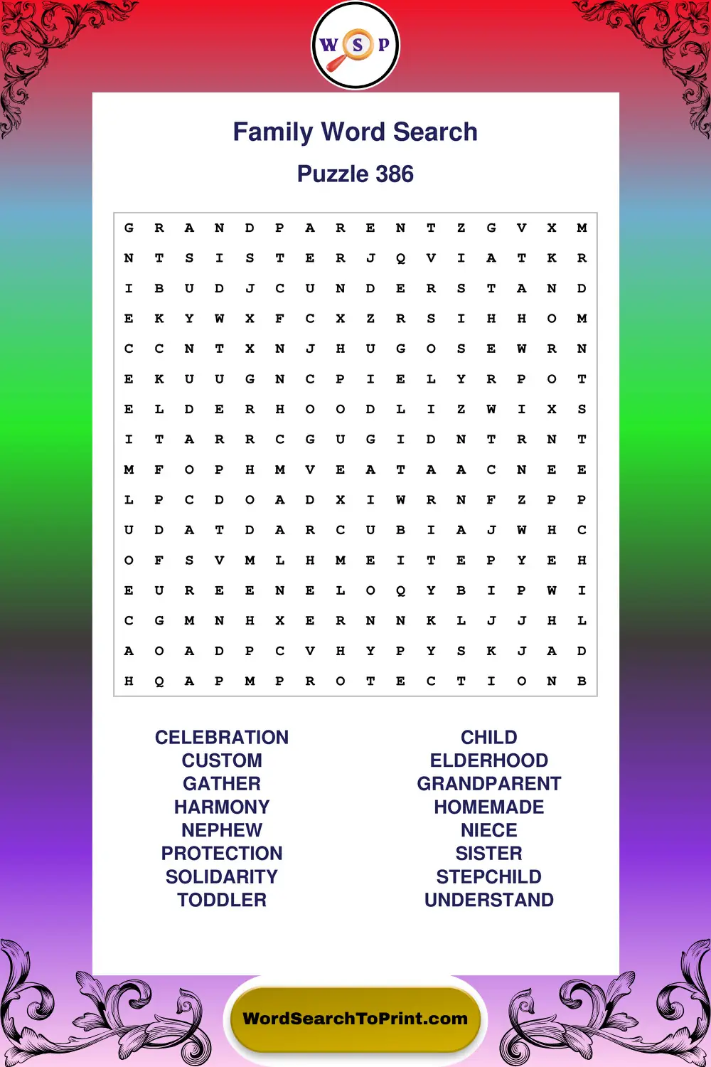 Family Word Search Puzzle 386