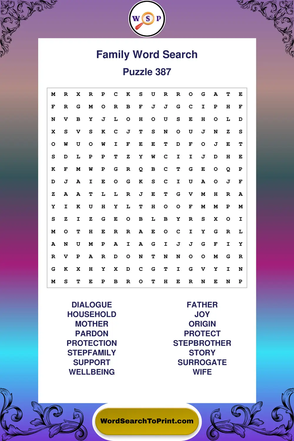 Family Word Search Puzzle 387