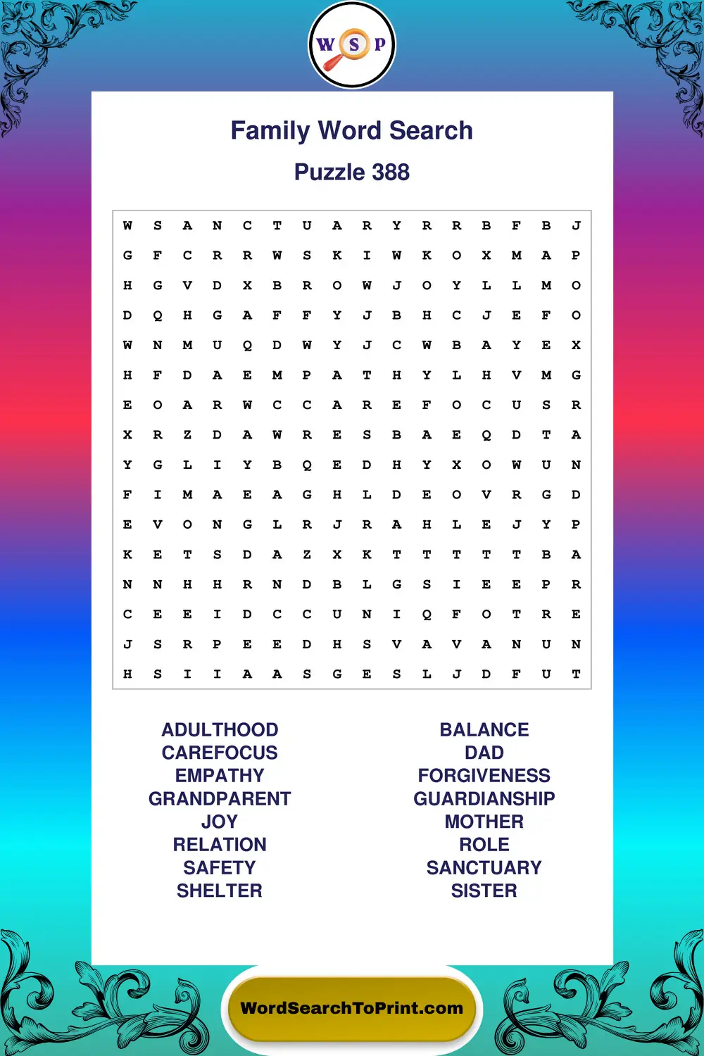 Family Word Search Puzzle 388