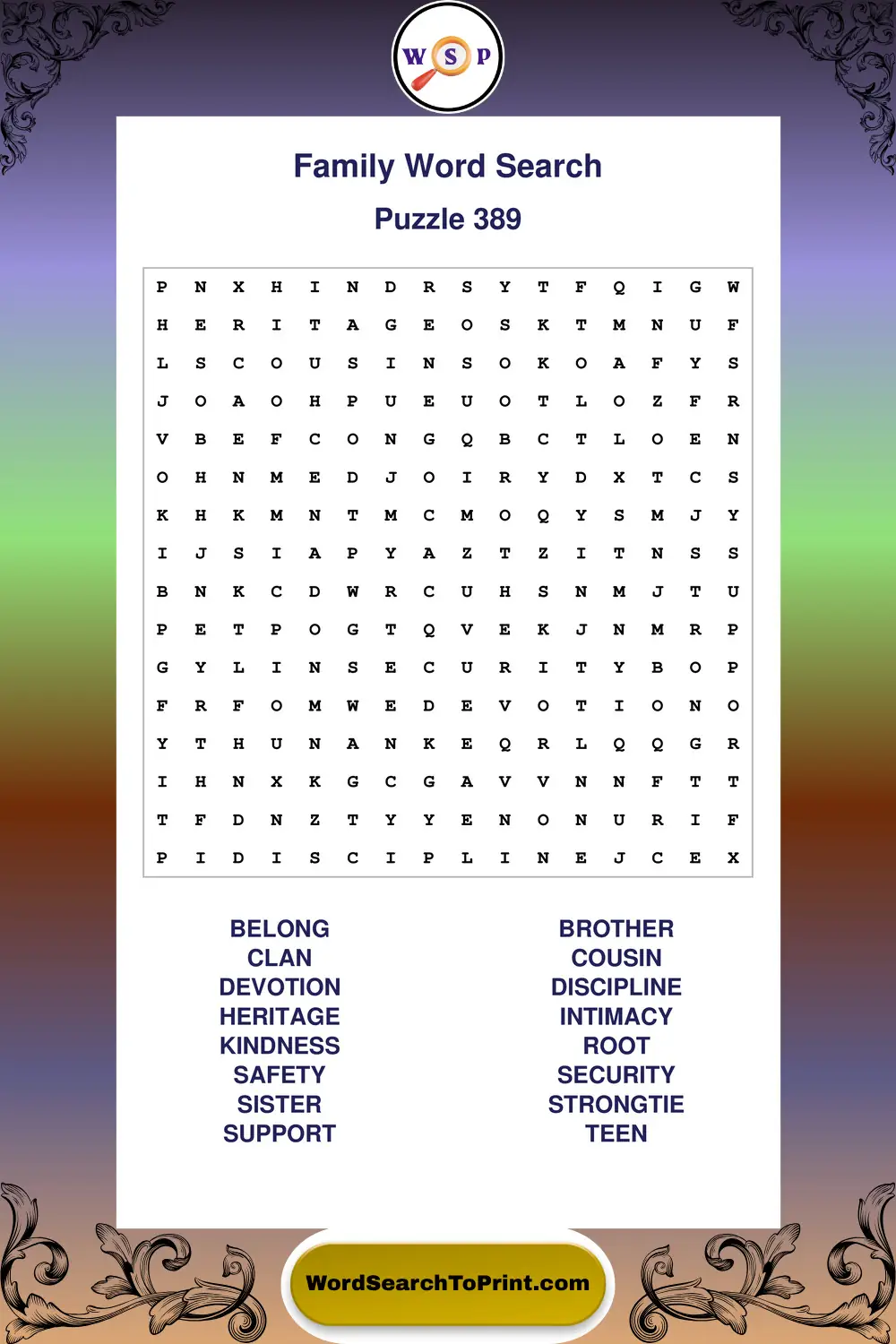 Family Word Search Puzzle 389