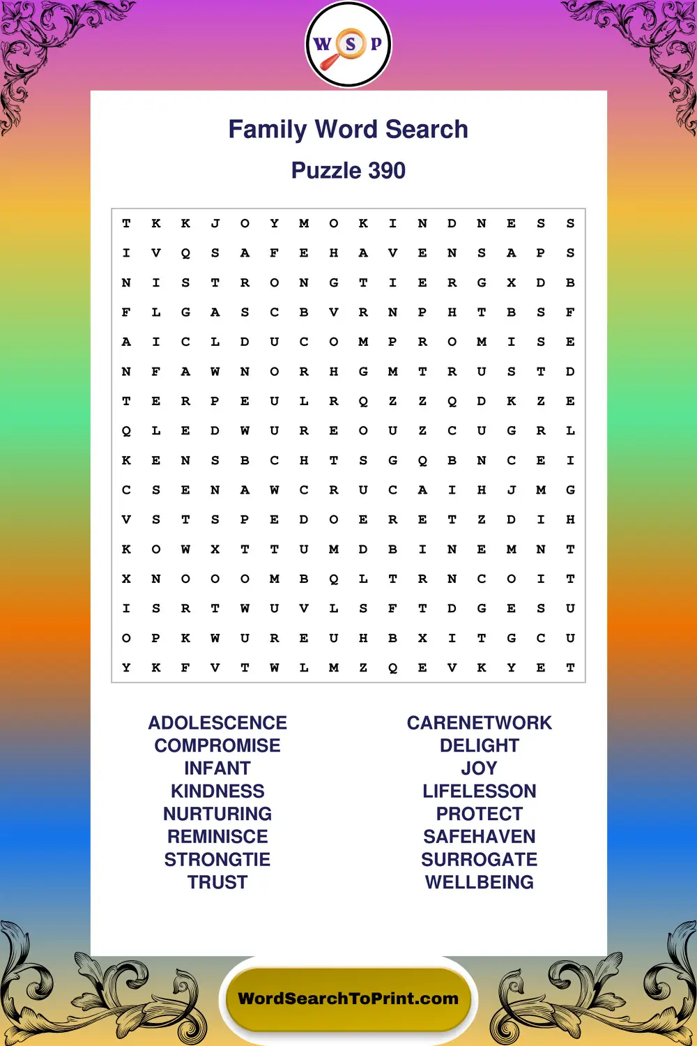 Family Word Search Puzzle 390