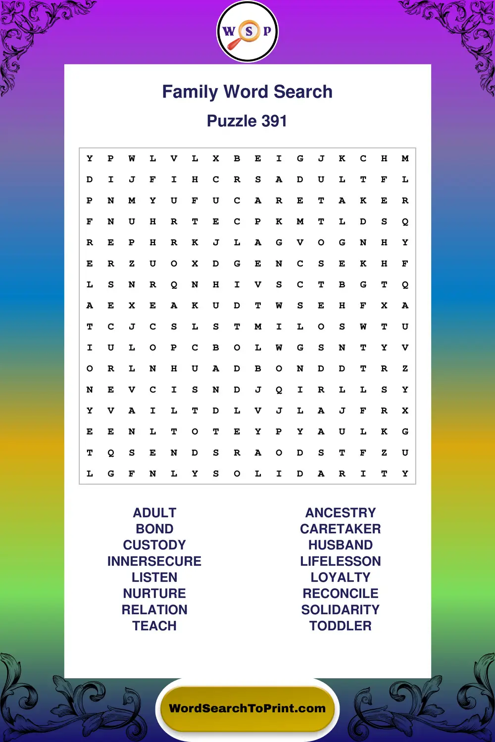 Family Word Search Puzzle 391