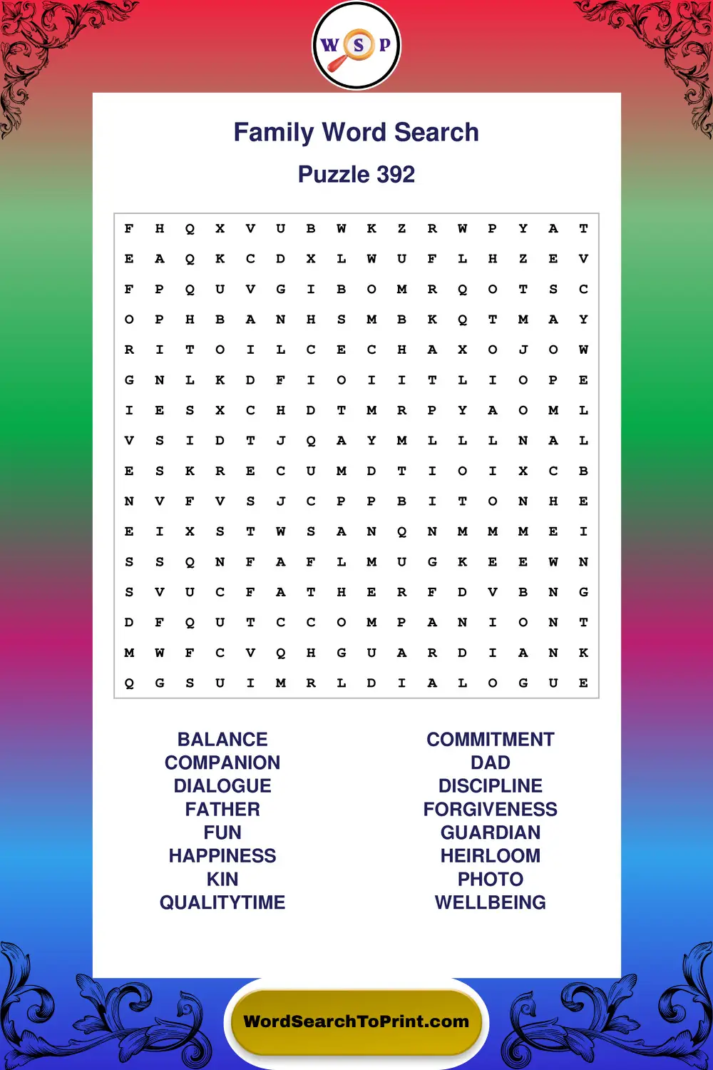 Family Word Search Puzzle 392