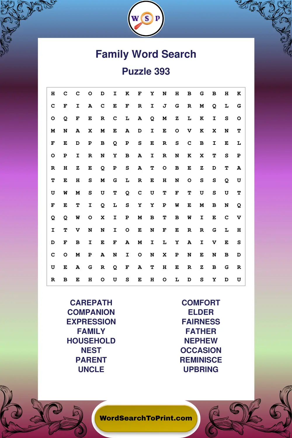 Family Word Search Puzzle 393