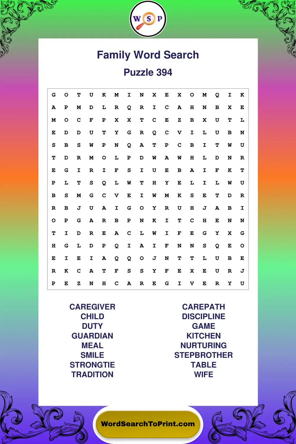 Family Word Search Puzzle 394