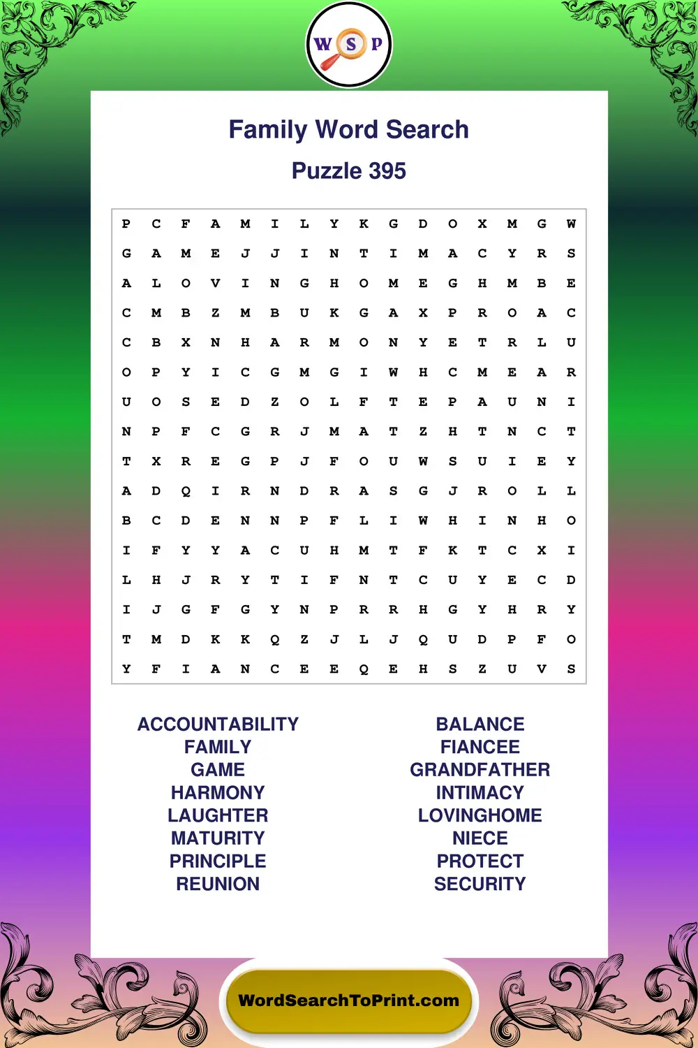 Family Word Search Puzzle 395