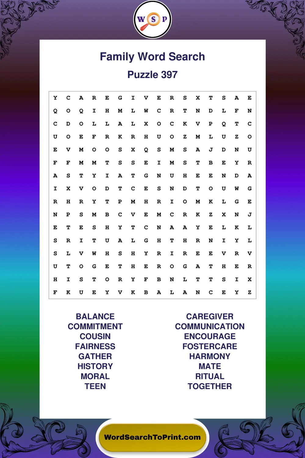 Family Word Search Puzzle 397
