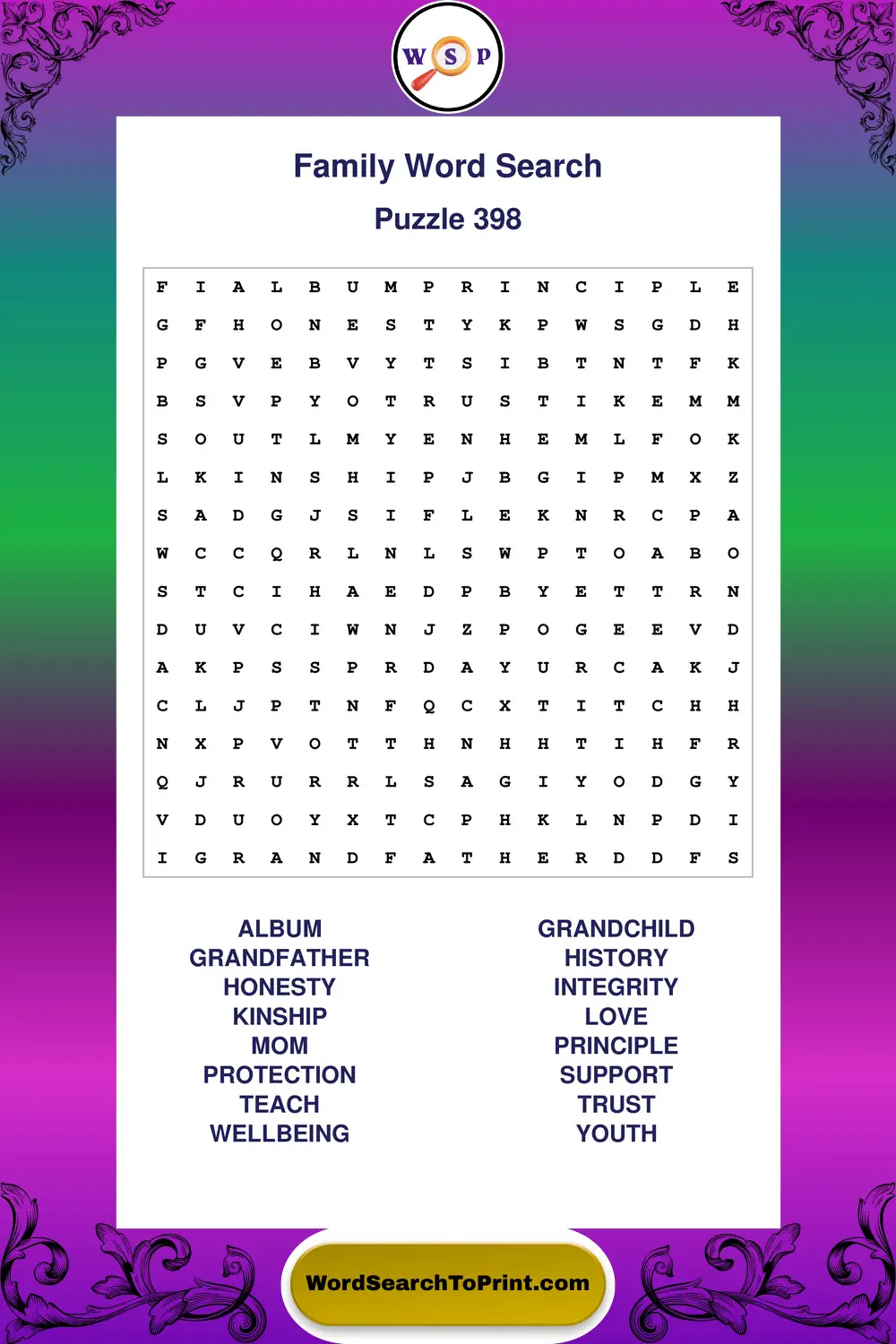 Family Word Search Puzzle 398