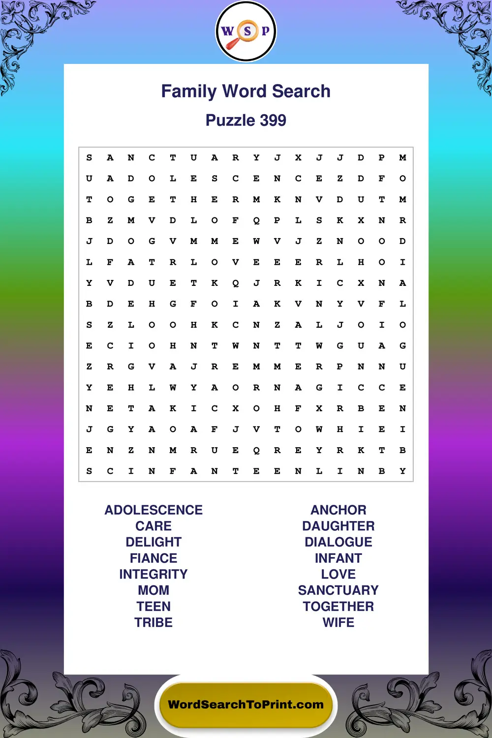 Family Word Search Puzzle 399