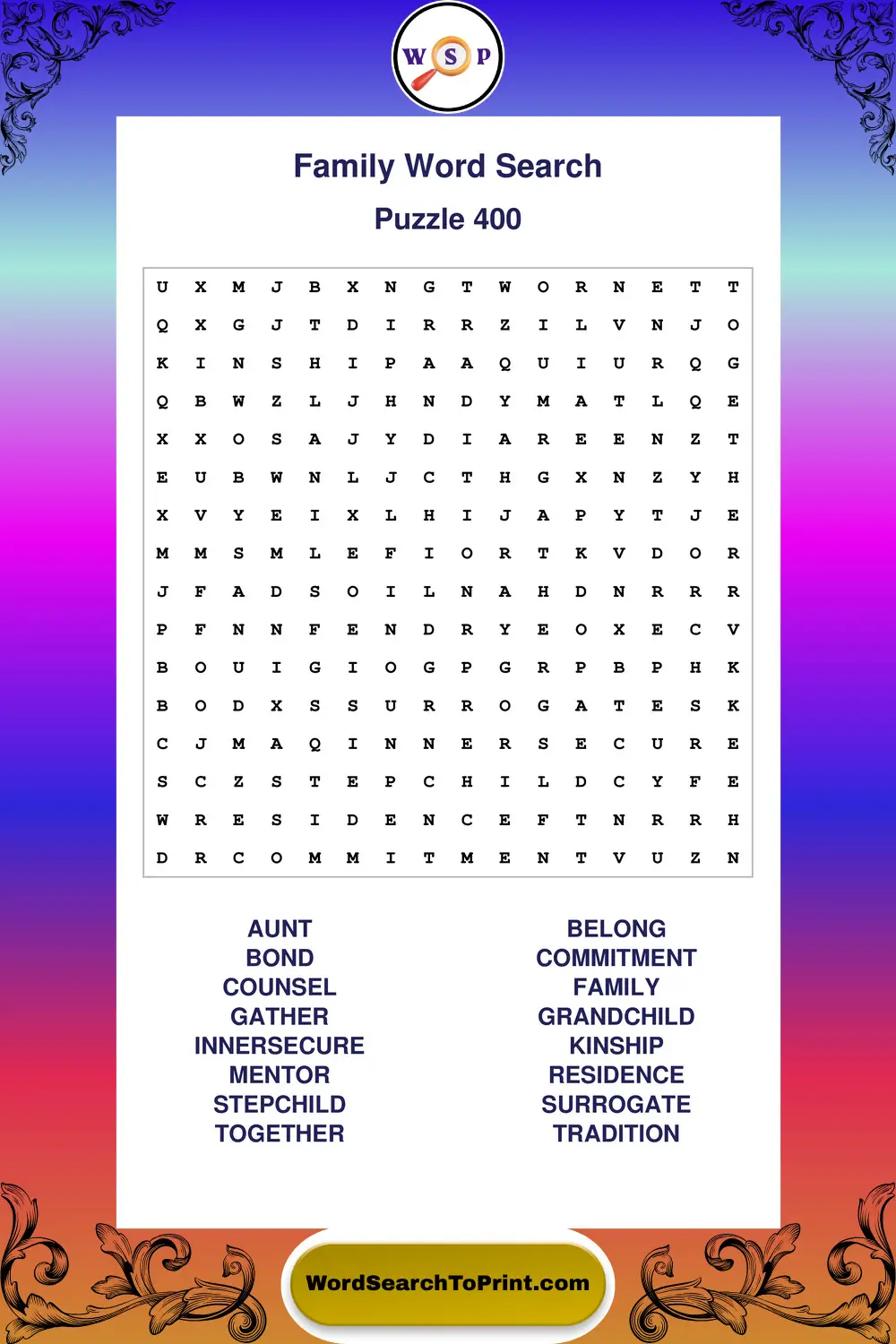 Family Word Search Puzzle 400