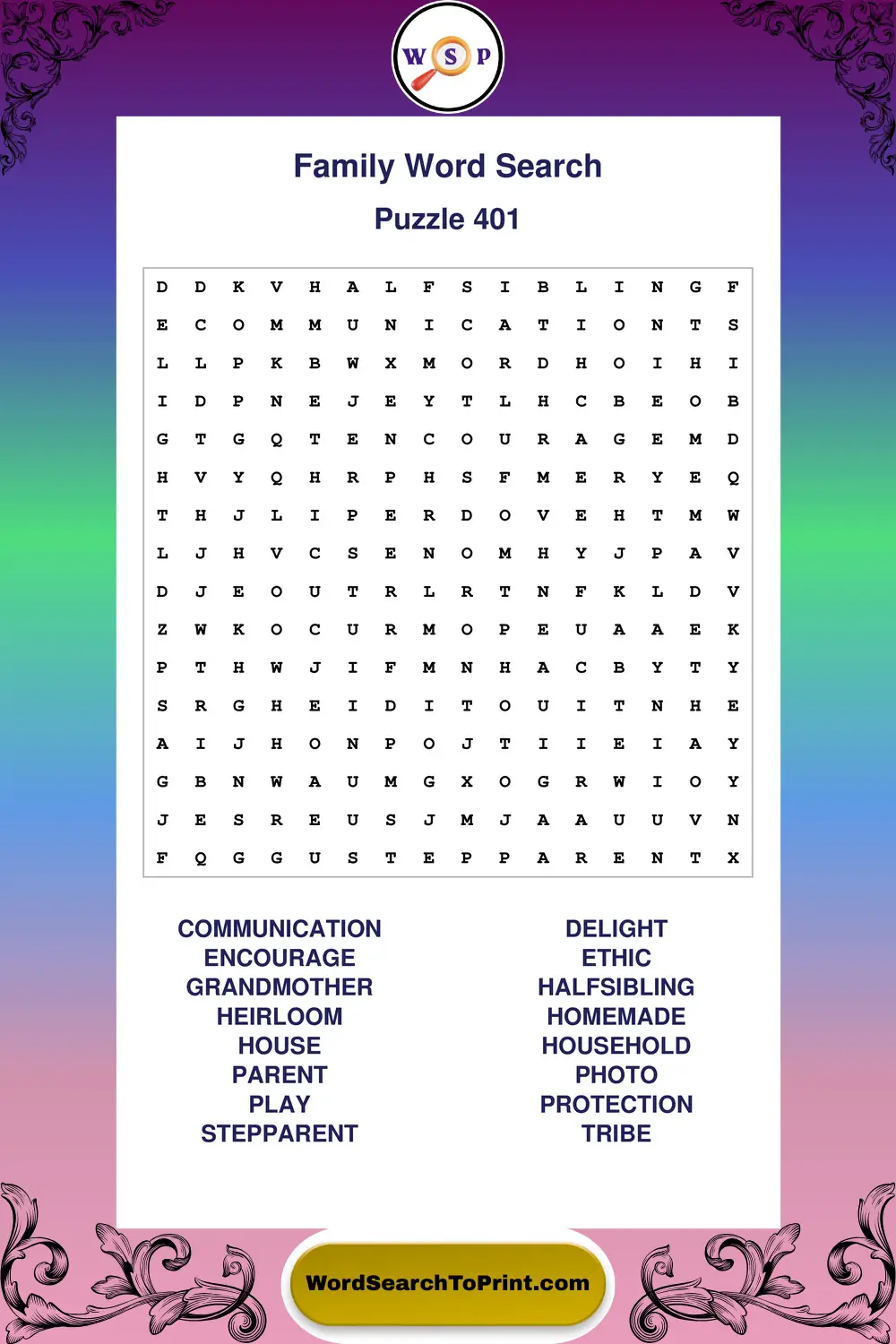 Family Word Search Puzzle 401