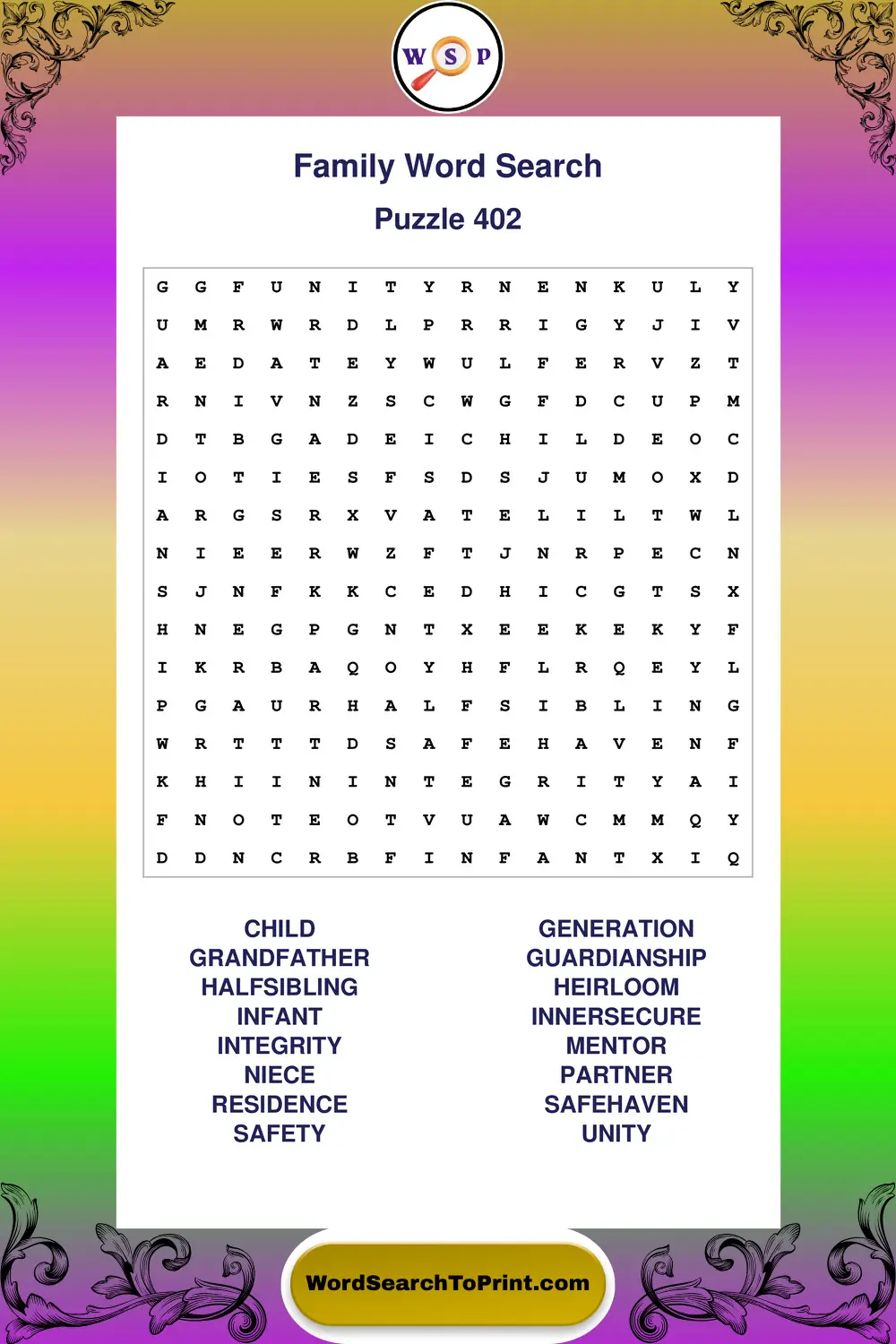Family Word Search Puzzle 402