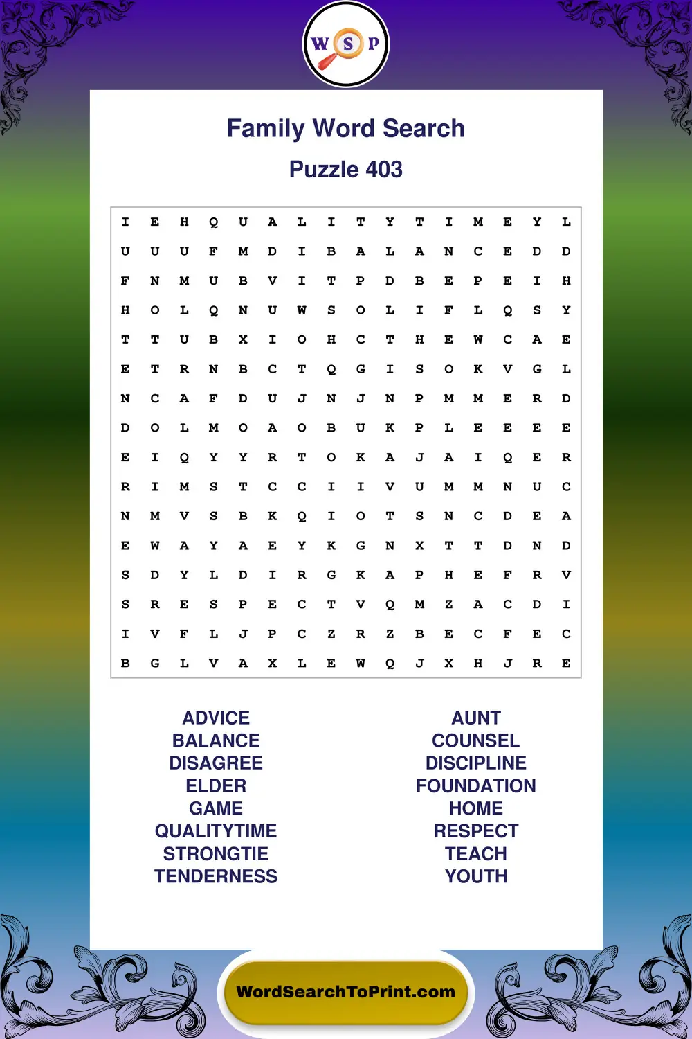 Family Word Search Puzzle 403