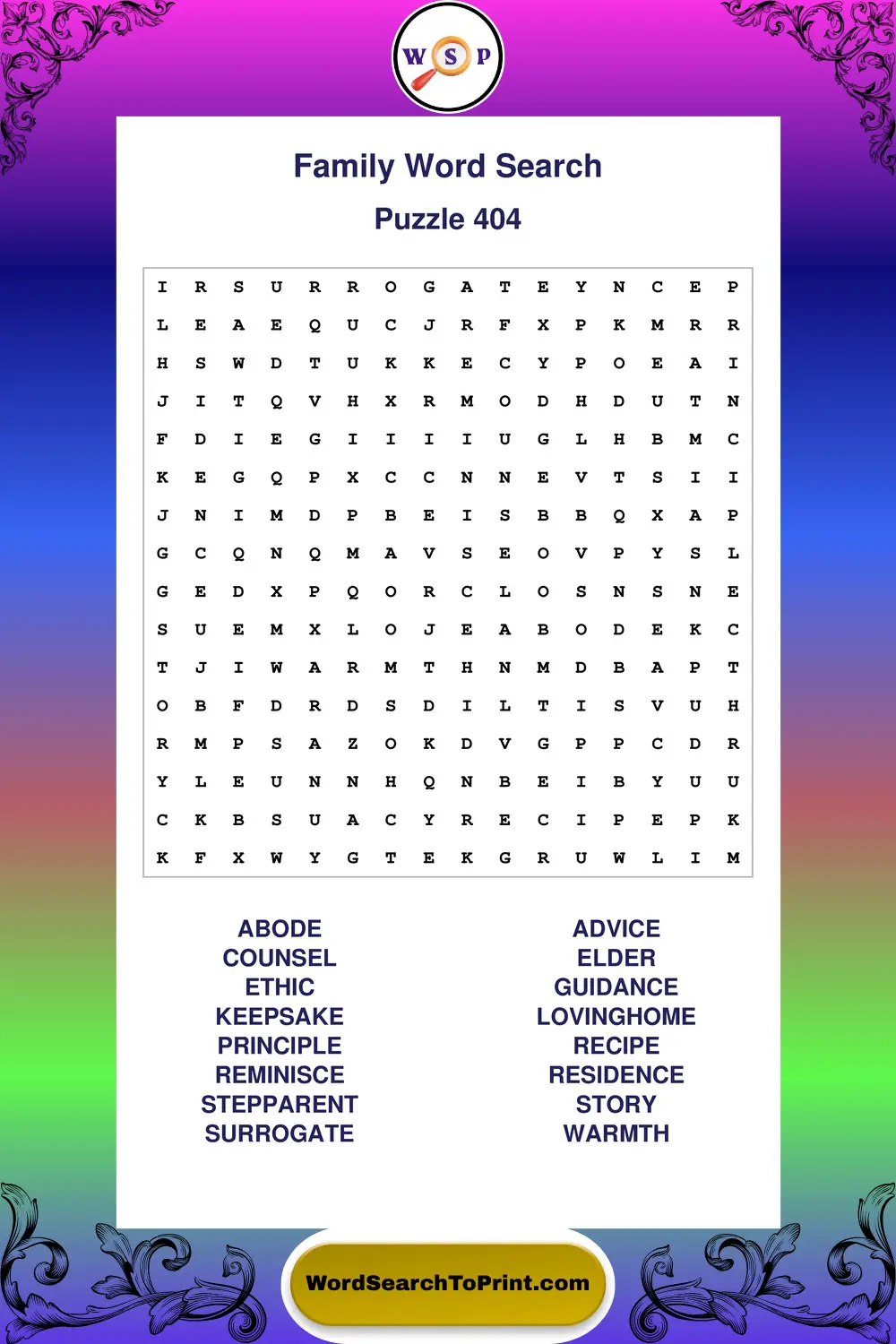 Family Word Search Puzzle 404