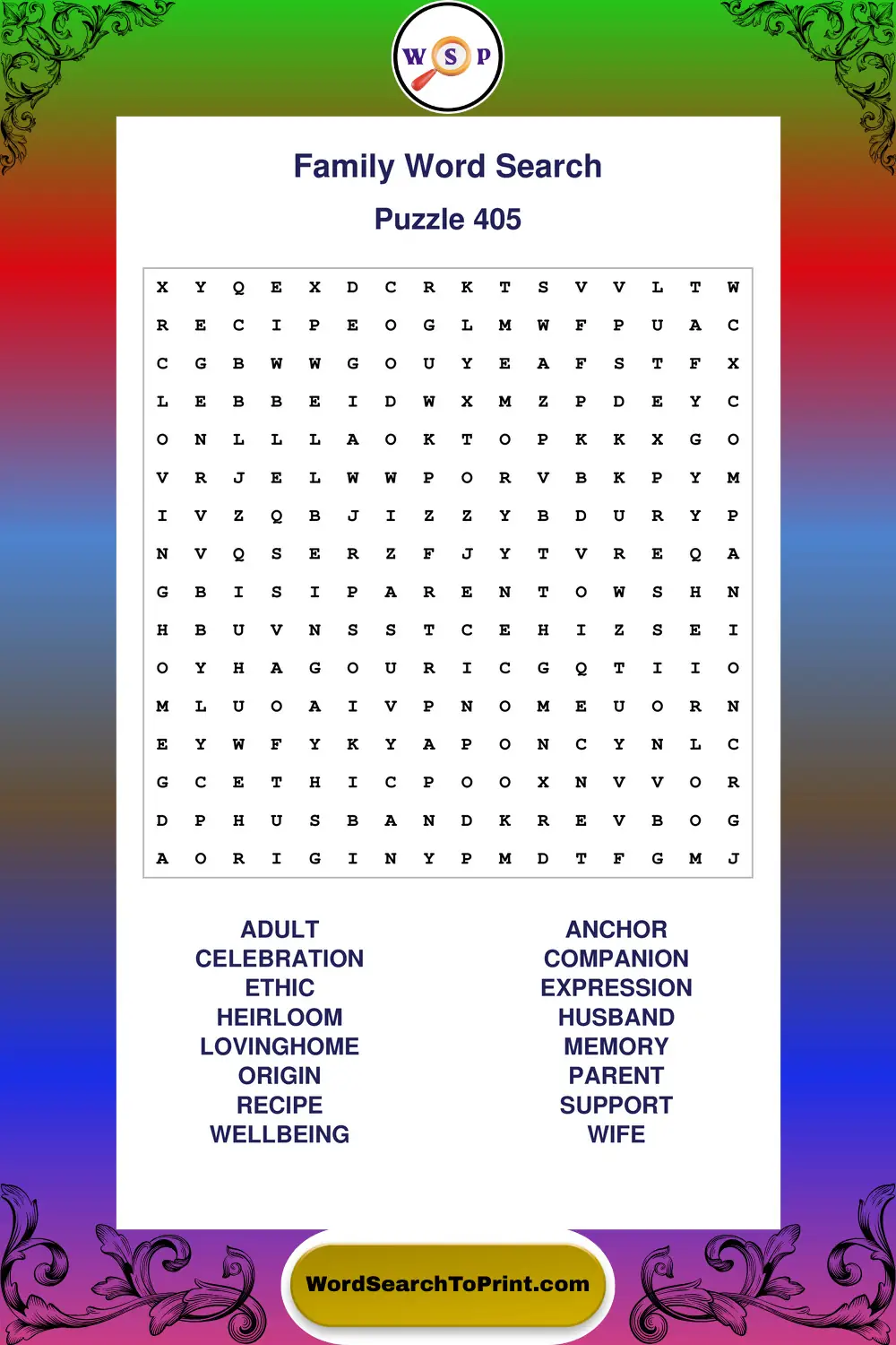 Family Word Search Puzzle 405
