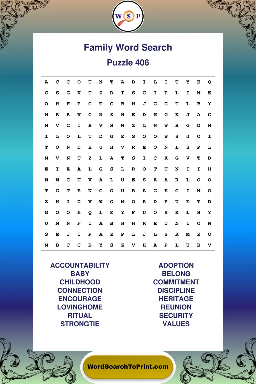 Family Word Search Puzzle 406