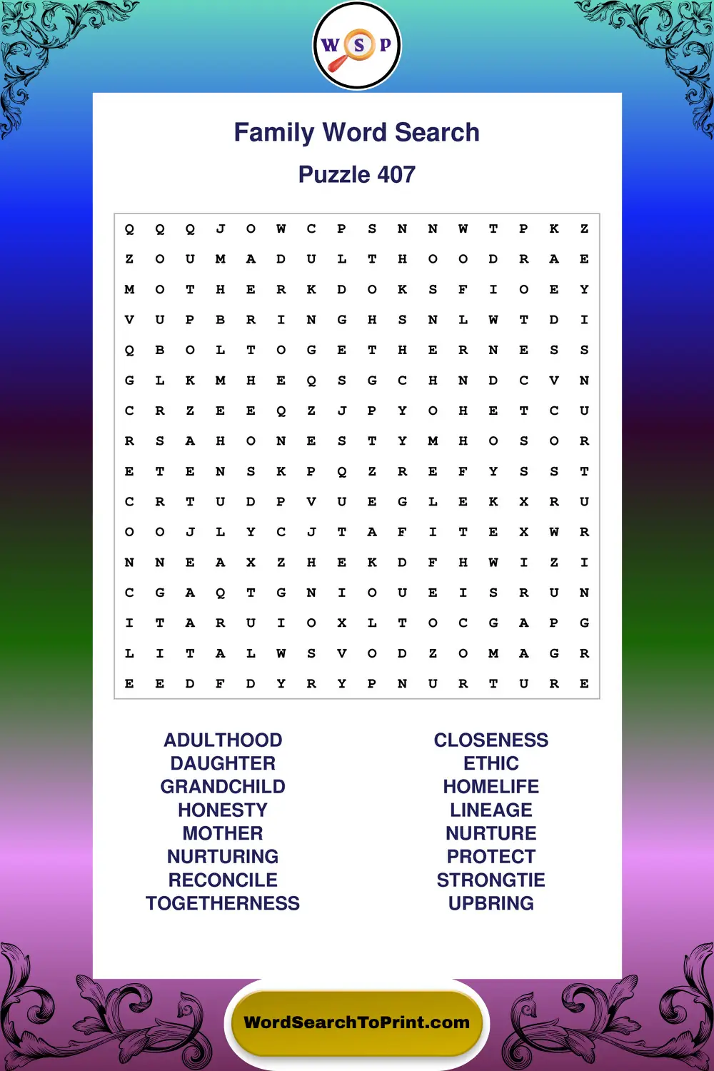 Family Word Search Puzzle 407