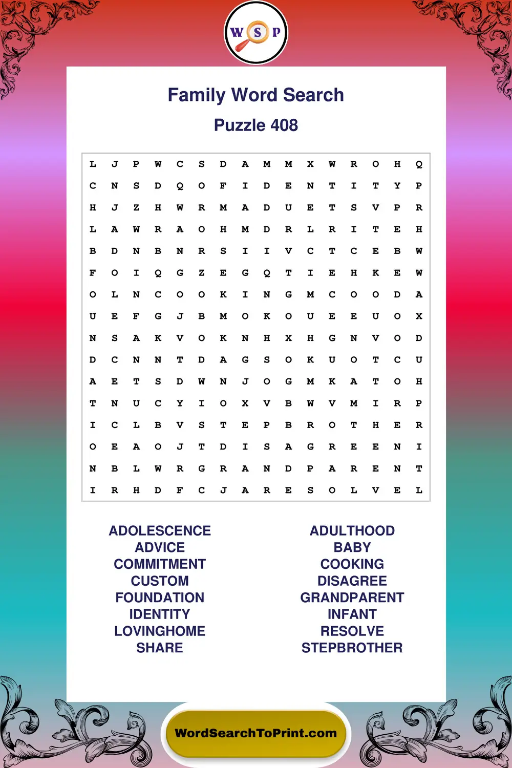 Family Word Search Puzzle 408
