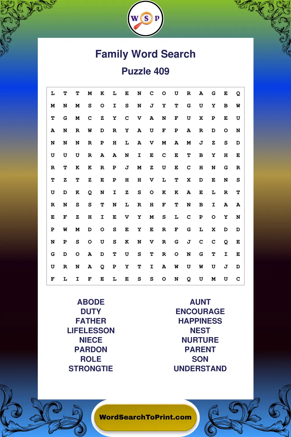 Family Word Search Puzzle 409