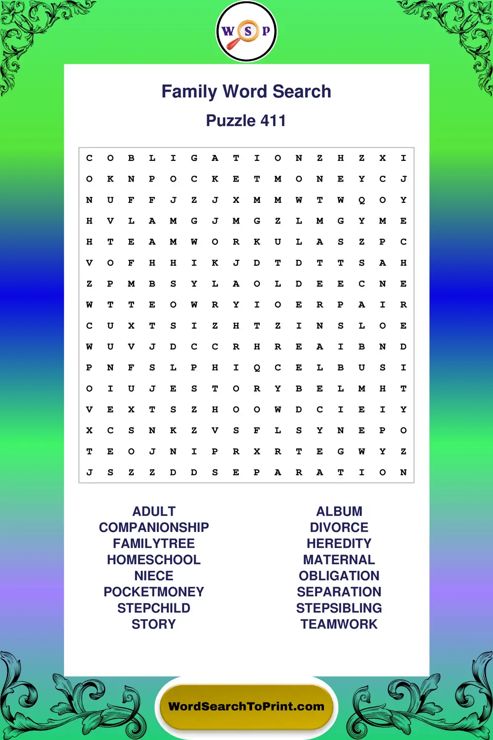 Family Word Search Puzzle 411