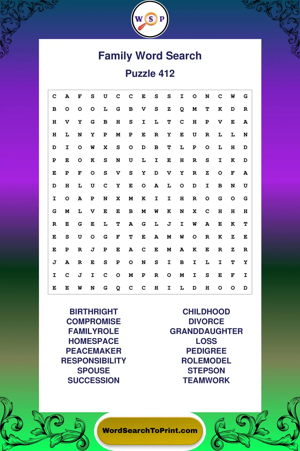 Family Word Search Puzzle 412