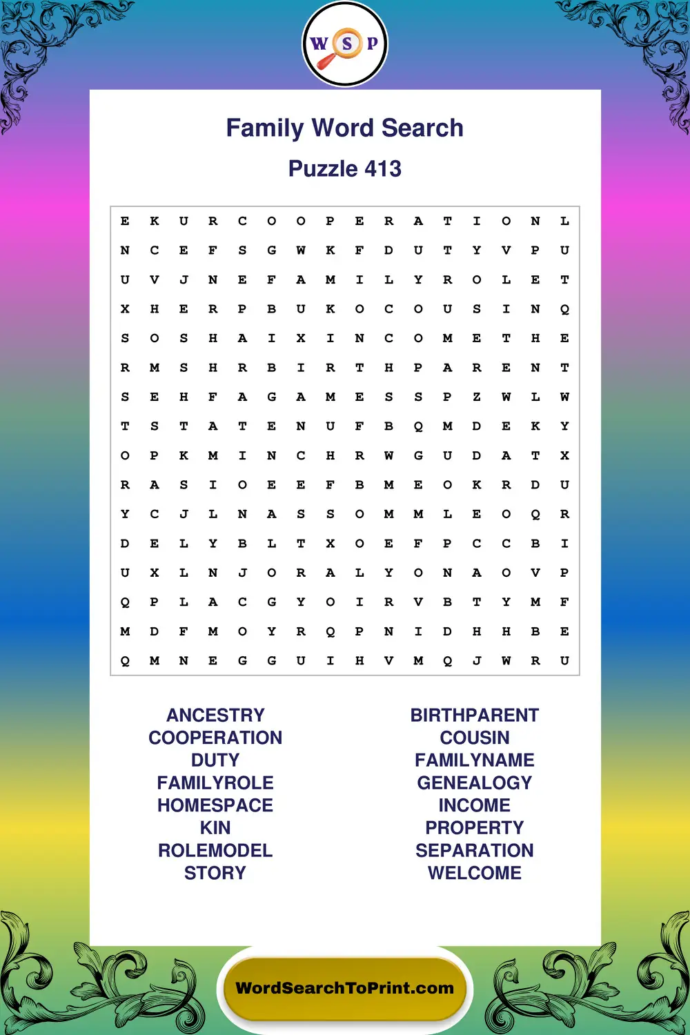 Family Word Search Puzzle 413