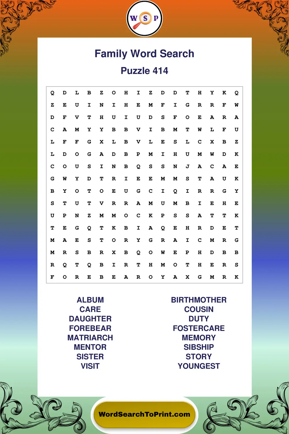 Family Word Search Puzzle 414