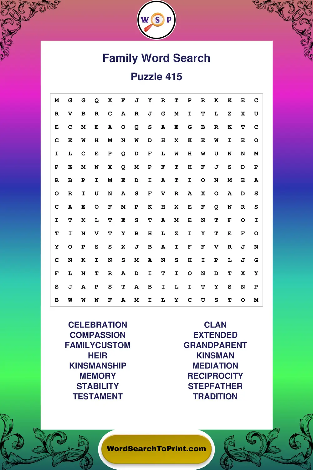 Family Word Search Puzzle 415