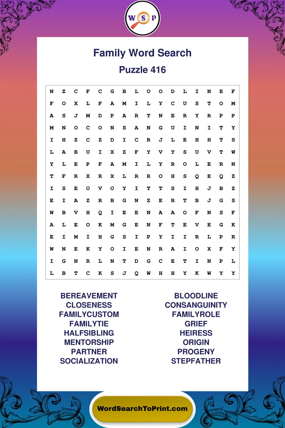 Family Word Search Puzzle 416