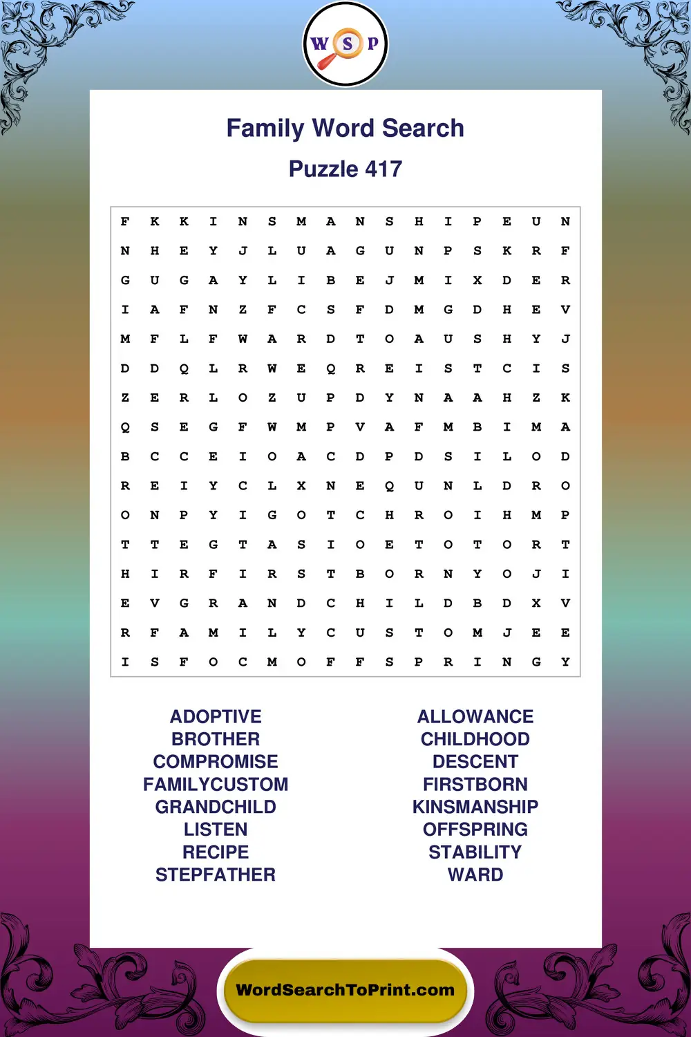 Family Word Search Puzzle 417