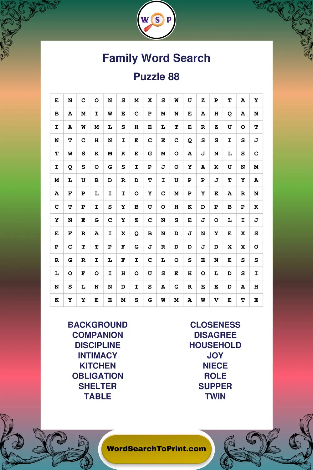 Family Word Search Puzzle 88