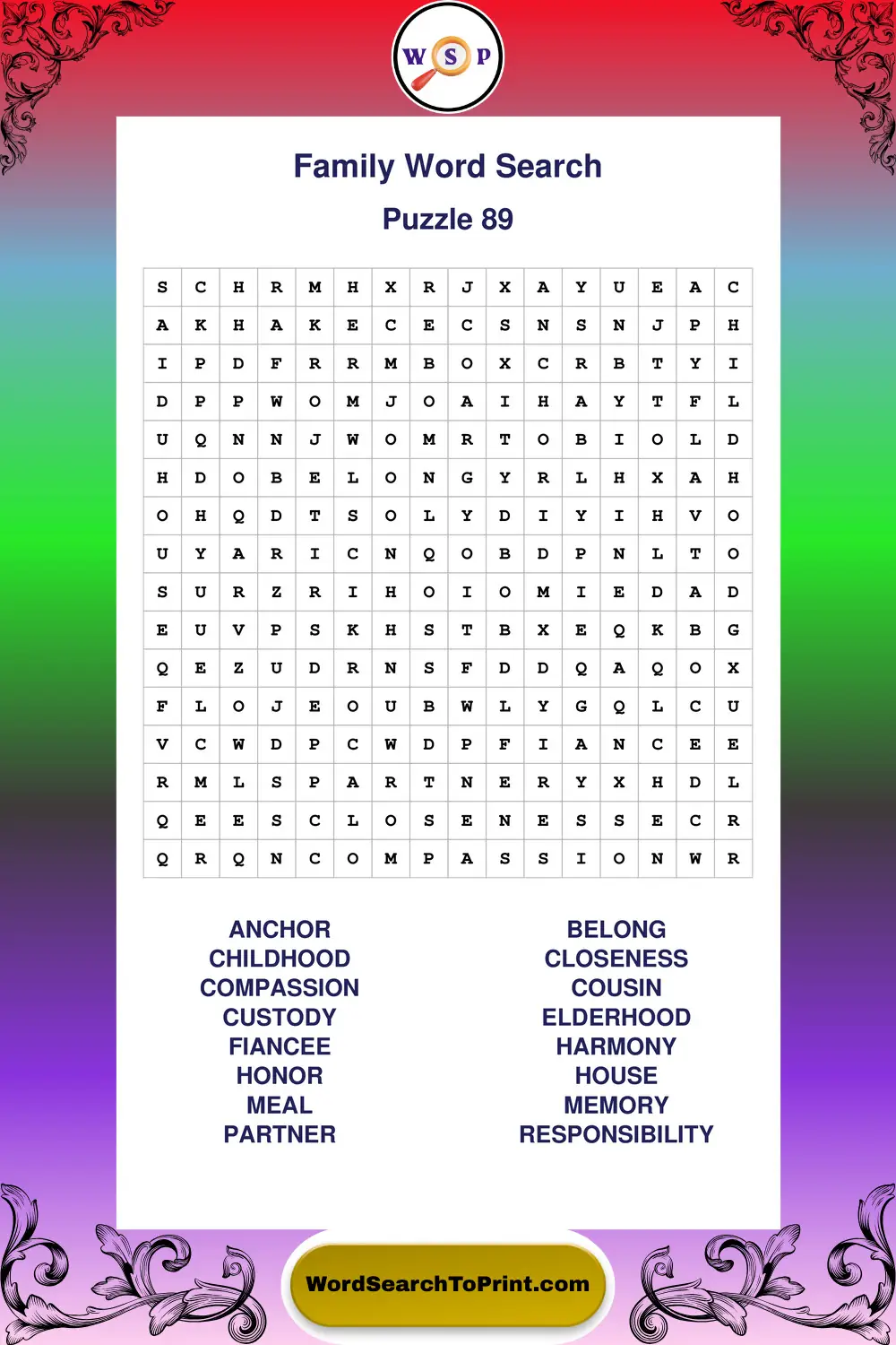 Family Word Search Puzzle 89