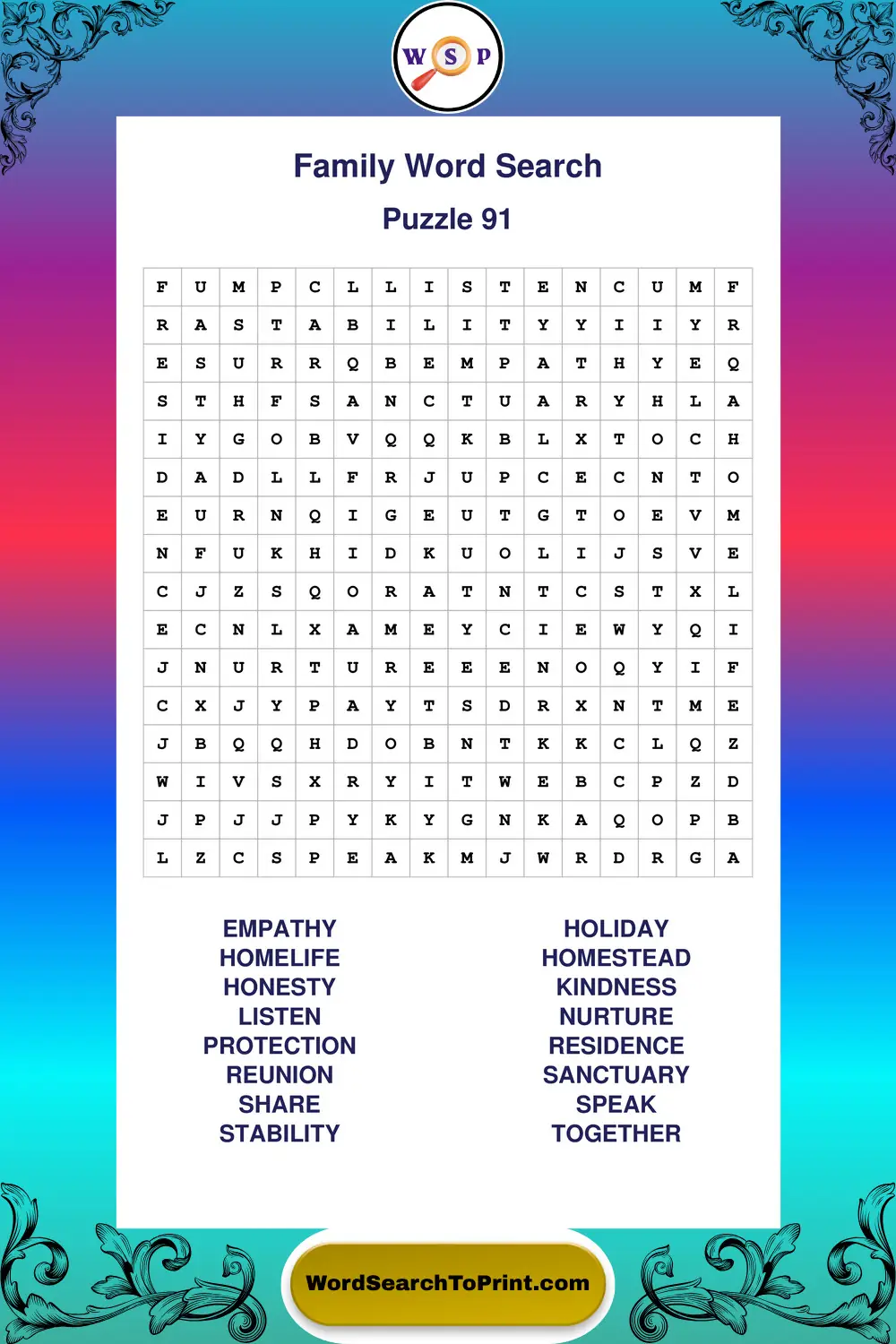Family Word Search Puzzle 91