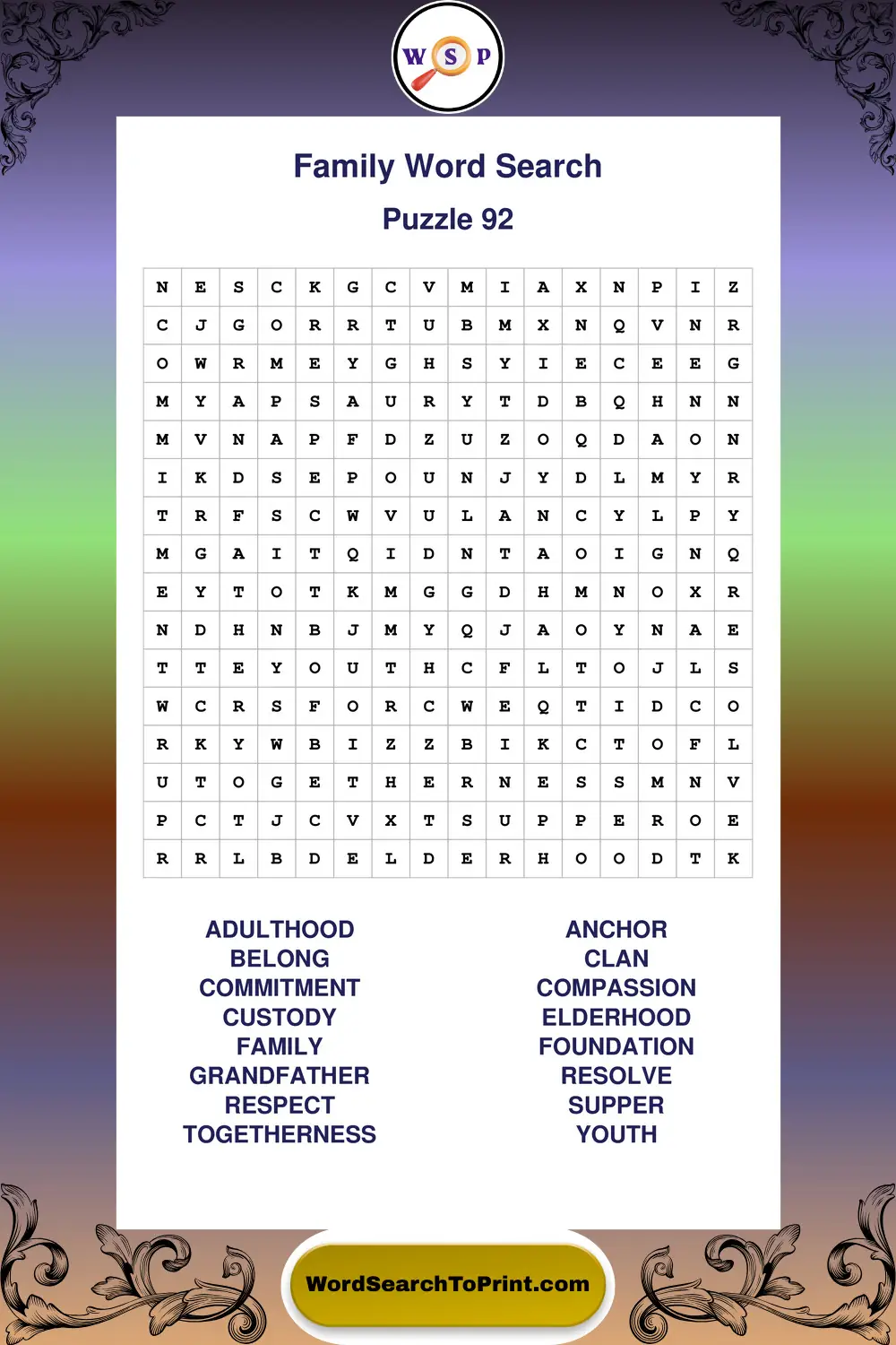 Family Word Search Puzzle 92