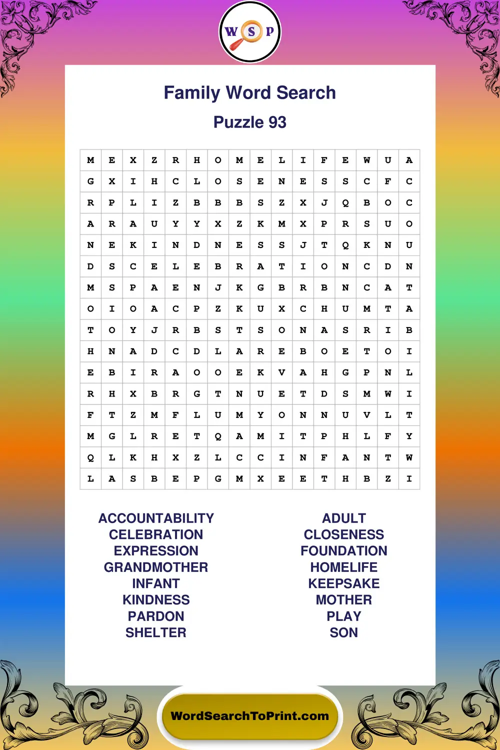 Family Word Search Puzzle 93