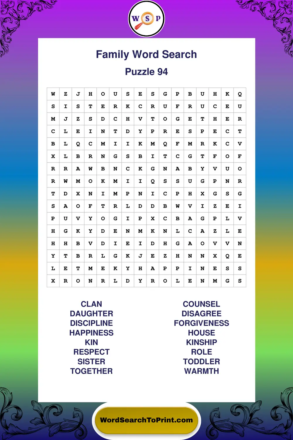Family Word Search Puzzle 94