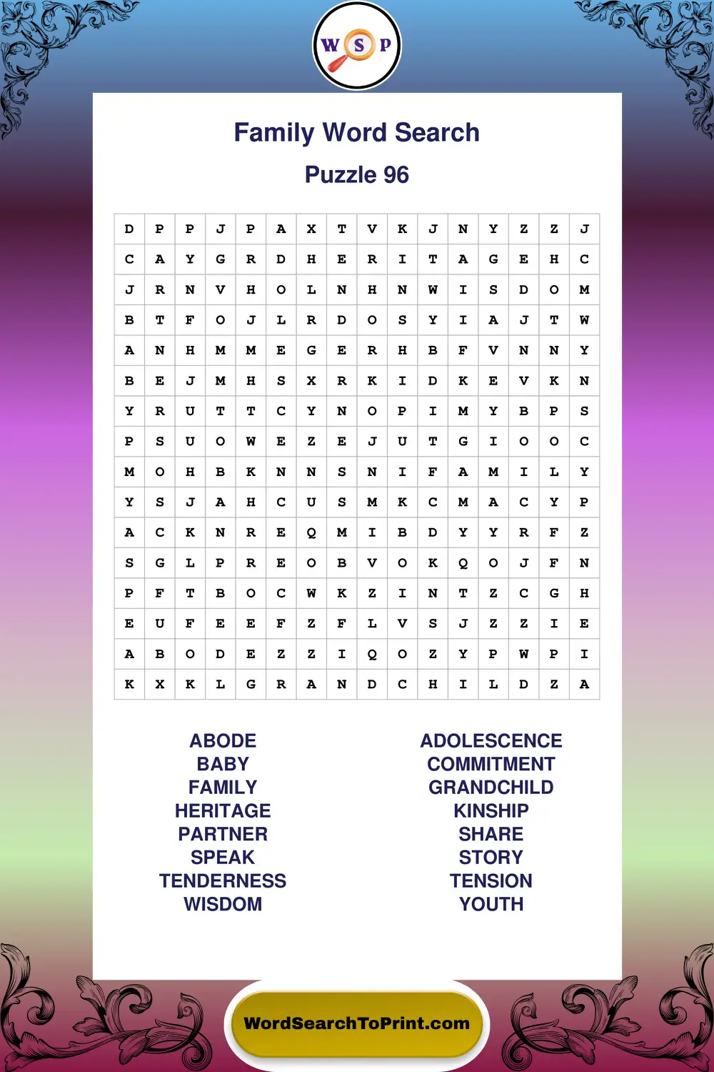 Family Word Search Puzzle 96