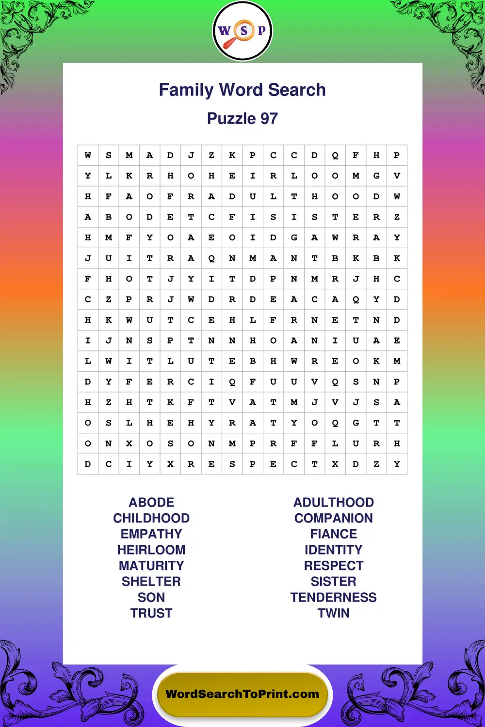 Family Word Search Puzzle 97