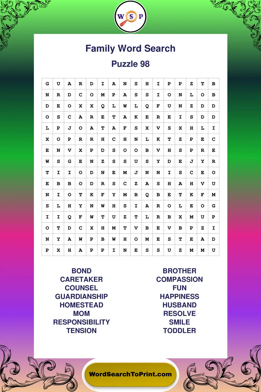 Family Word Search Puzzle 98