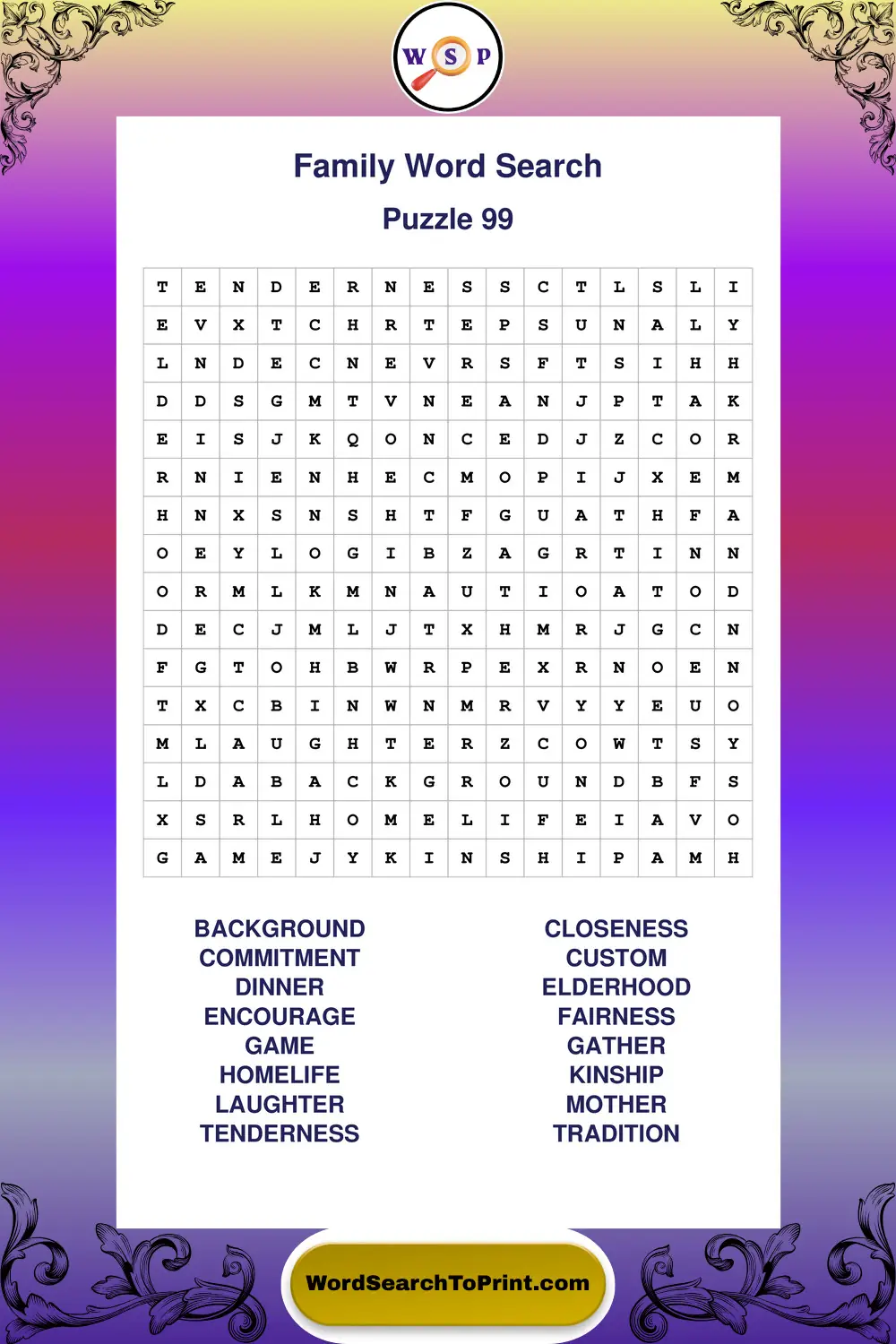 Family Word Search Puzzle 99