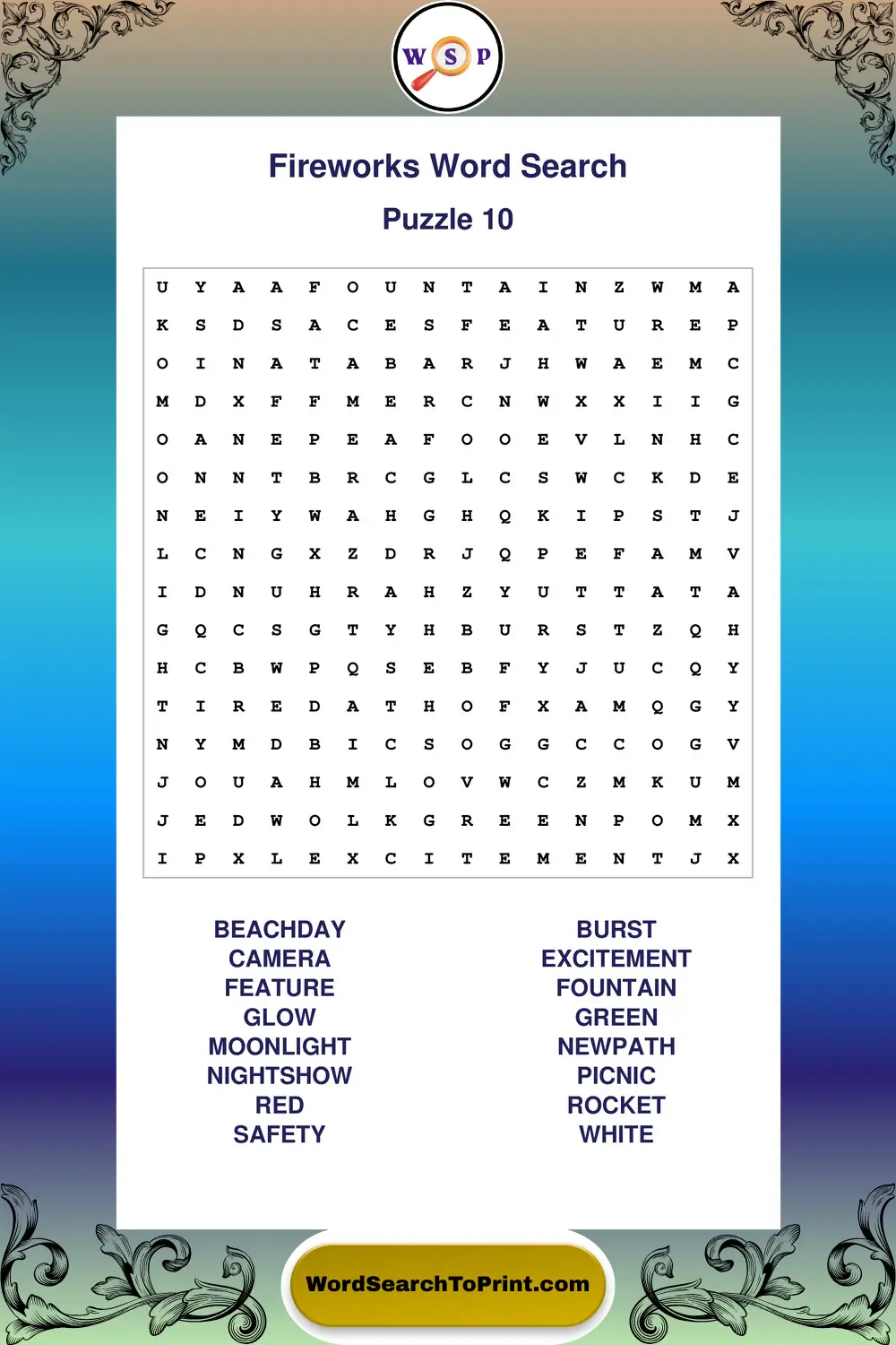 Fireworks Word Search Puzzle 10