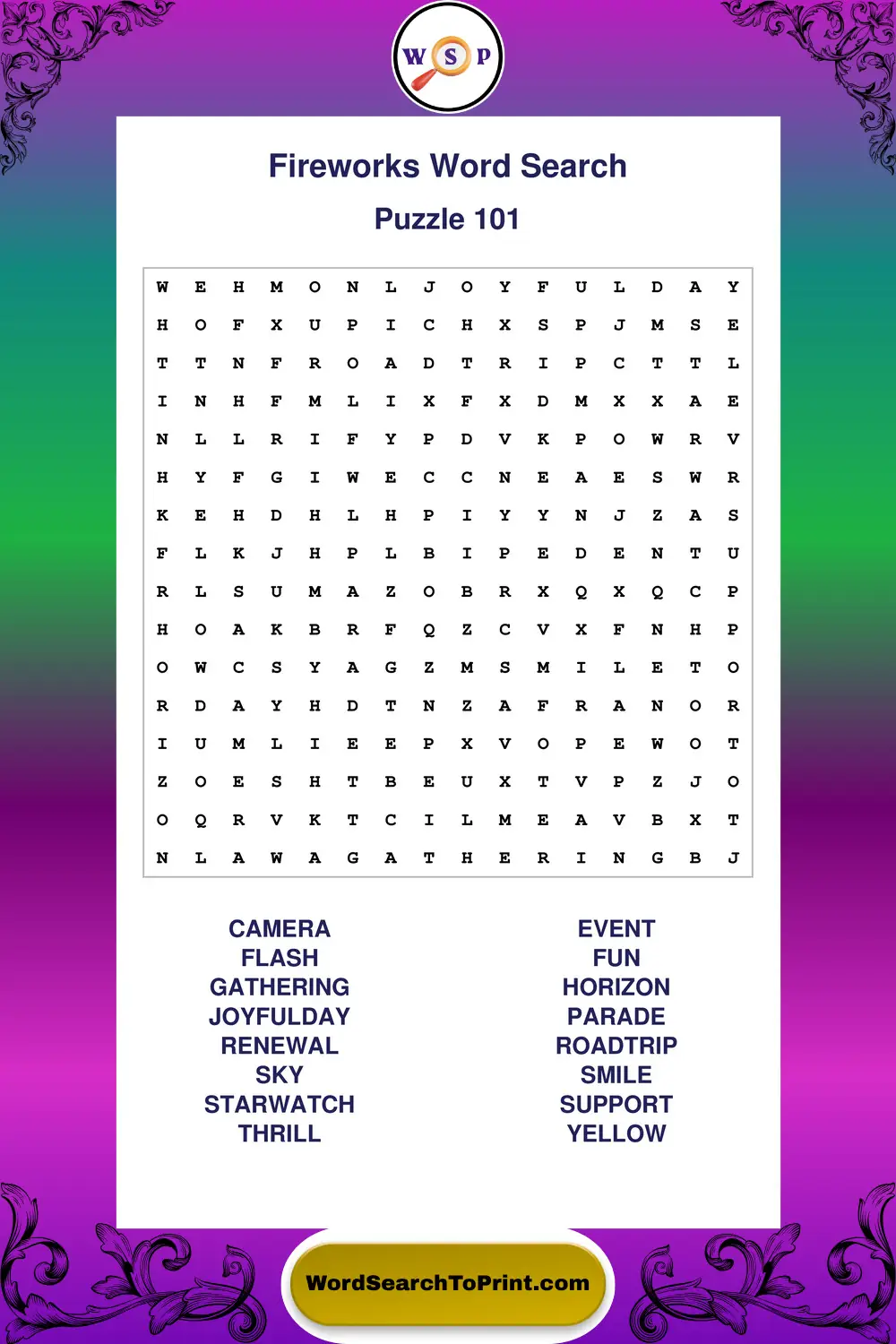 Fireworks Word Search Puzzle 101
